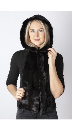 Black mink fur hood-scarf